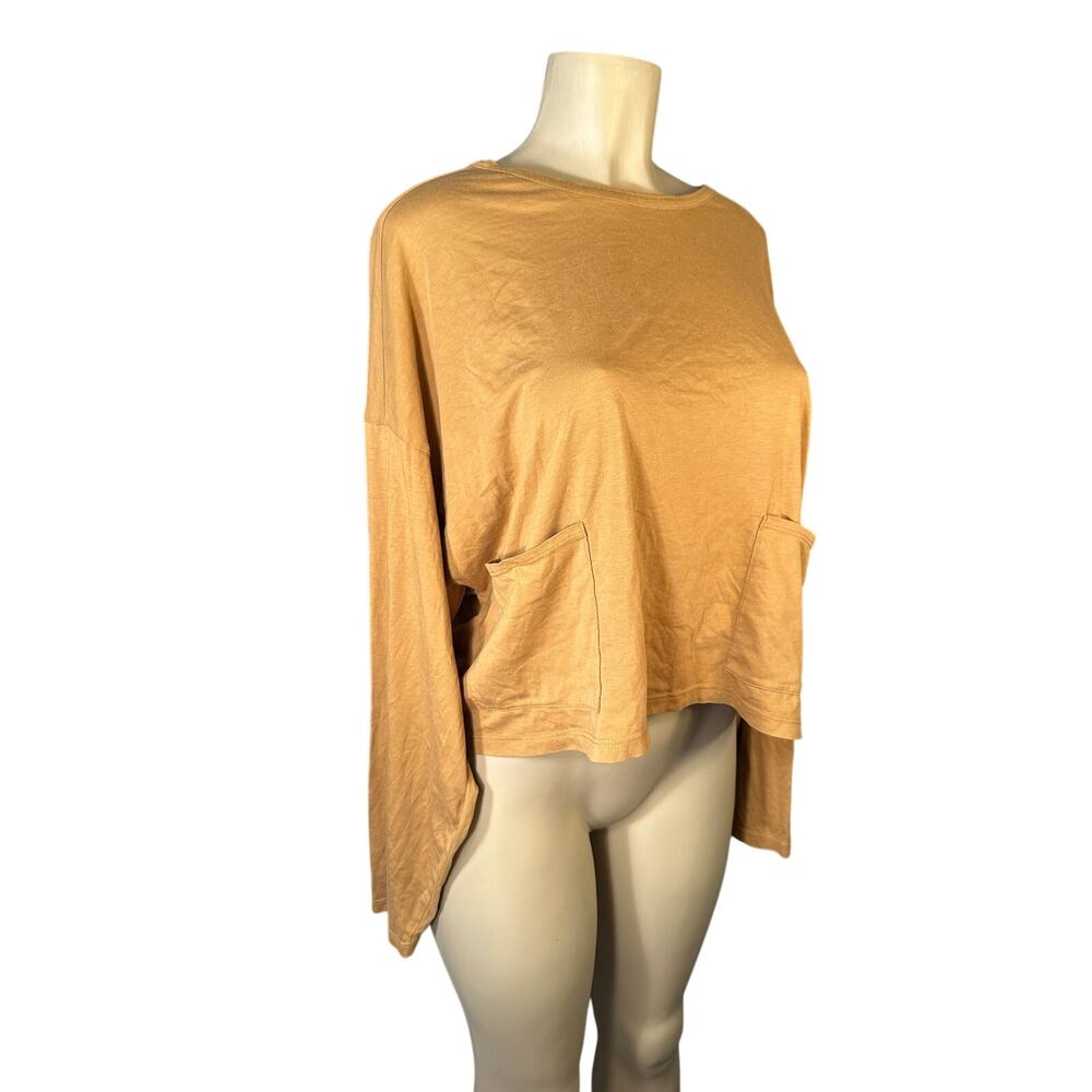 Women M Paper Label Pima Cotton Brown Shirt Top Made in Peru Cropped Oversized